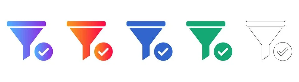 Data Filter Success Confirmation Icon Set Stock Illustration