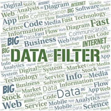 Data Filter vector word cloud, made with text only. Illustrazione stock