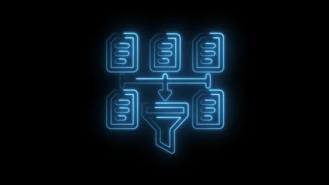 Data filtering and management with neon glow effect visualization on dark b.. Stock Footage 312309375