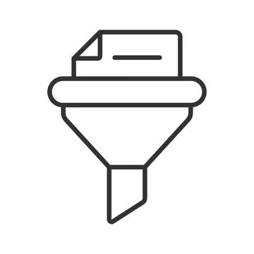 Data filtering and processing with document, icon in line design. Funnel, filter Stock Illustration