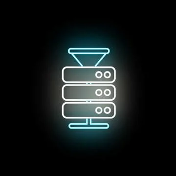 Data filtering and processing in server rack neon icon イラスト素材