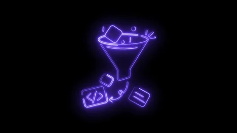 Data filtering and refinement process animation with neon outlines for tech.. Video stock 330780110