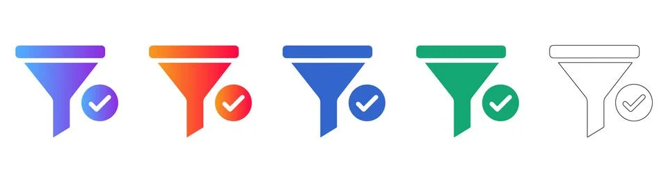 Data Filtering and Validation Process Icons Stock Illustration