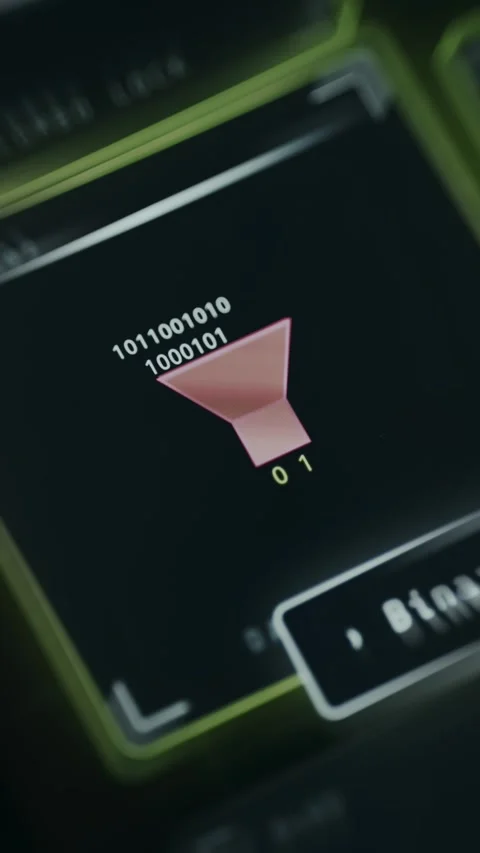 Data filtering concept shown as a funnel filled with binary code Stock Footage 335467008
