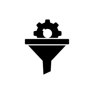 Data Filtering Funnel with Gear Optimization Icon Stock Illustration