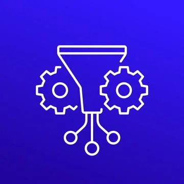 Data filtering, funnel icon, line vector Stock Illustration