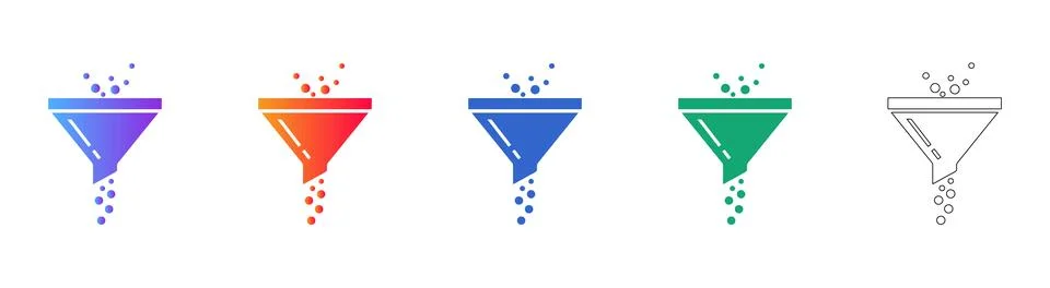 Data Filtering Funnel Icon Set Stock Illustration