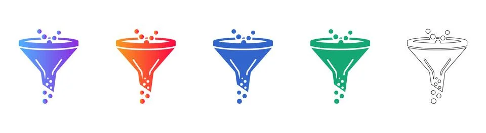 Data Filtering Funnel Icon Set Stock Illustration