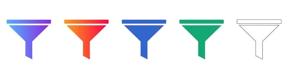 Data Filtering Funnel Icon Set Stock Illustration