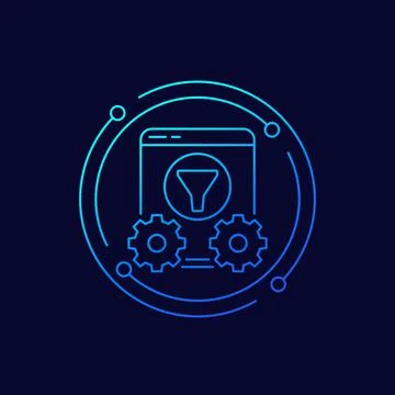 Data filtering icon, line vector Illustrazione stock