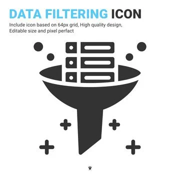 Data filtering icon vector with glyph style isolated on white background Stock Illustration