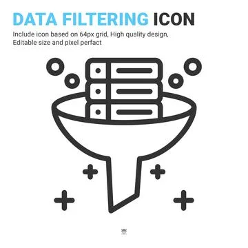 Data filtering icon vector with outline style isolated on white background イラスト素材