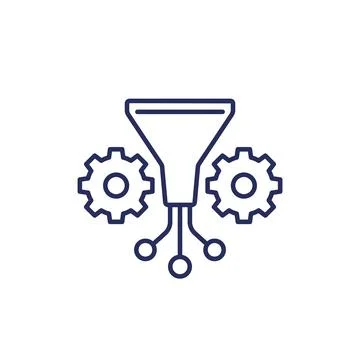 Data filtering line icon with gears イラスト素材
