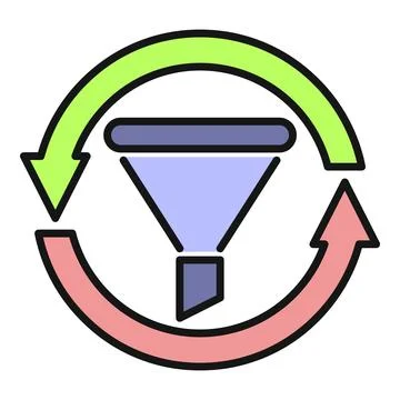Data filtering process cycle looping around a funnel Illustrazione stock