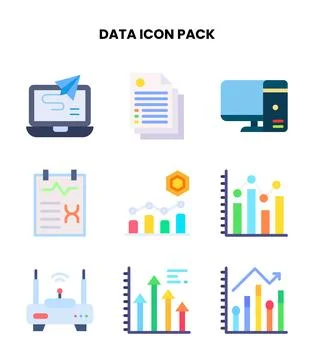 Data Flat Collection Icons Pack Stock Illustration
