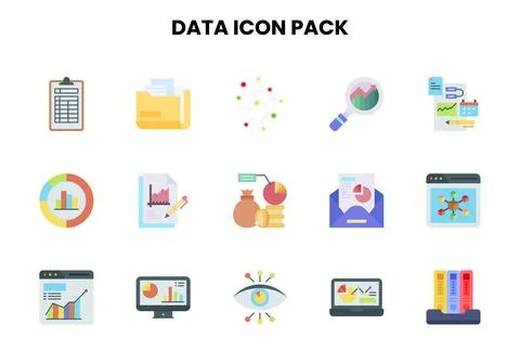 Data Flat Icons Pack Stock Illustration