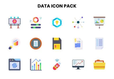 Data Flat Icons Pack Stock Illustration