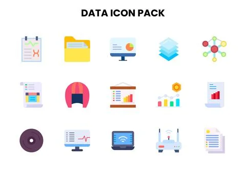 Data Flat Set Icons Pack Stock Illustration