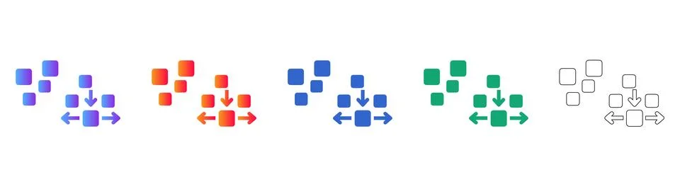 Data Flow and Organizational Structure Icons Stock Illustration
