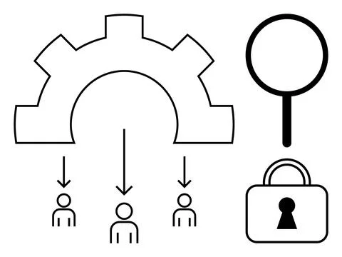 Data Flow and Security Symbols Highlighting Search and User Access Control .. Stock Illustration