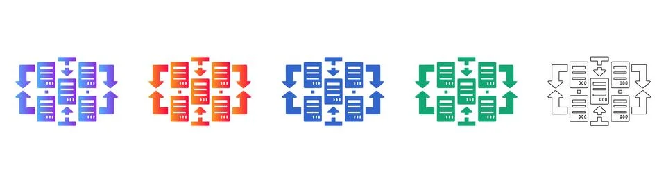 Data Flow and Server Processing Icons Stock Illustration