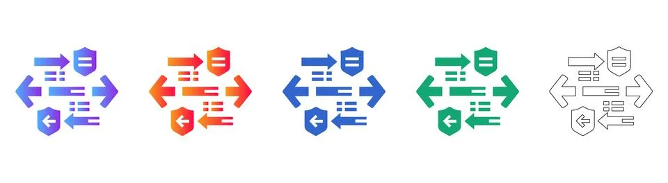 Data Flow and Shield Security Icon Set Stockillustratie