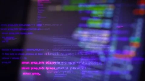 Data flow animation technology. Blocks of abstract program code are written and Stock Footage 127225427
