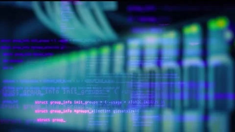 Data flow animation technology. Blocks of abstract program code are written and Vídeos de archivo 132517738