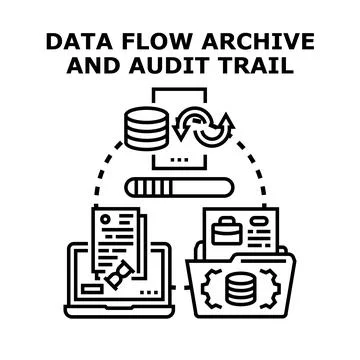 Data flow archiving and audit trail management concept illustration Stock Illustration
