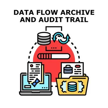 Data flow archiving and audit trail management concept illustration Stock Illustration