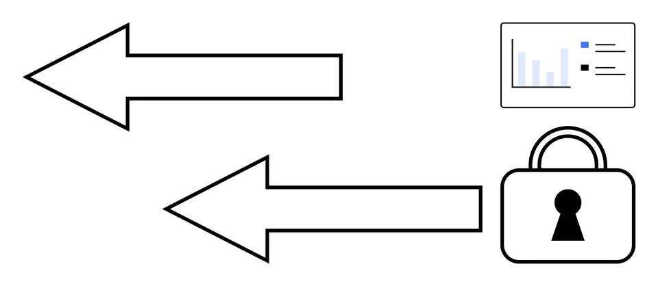 Data flow with arrows illustrating information exchange and security measures Stock Illustration