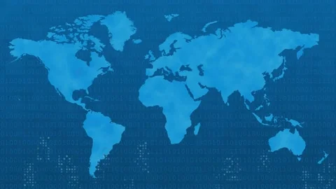 Data Flow with Blue World Map in the View Stock Footage 130496119