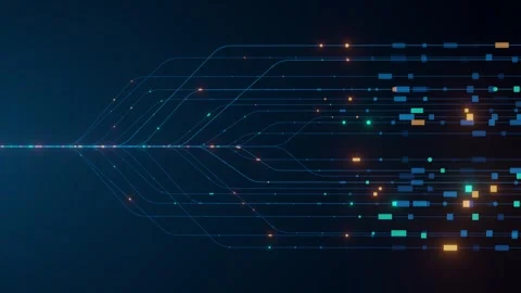 Data Flow Branch Neural Network Blue Background Technology Abstract AI Signal Stock Footage 336210915