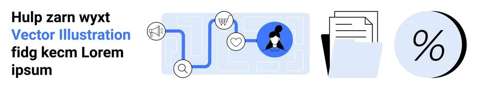 Data flow with connections, pie chart, profile icon, and documents. Ideal for Stock Illustration