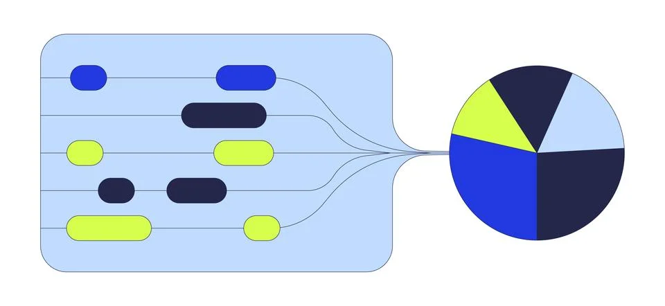 Data flow diagram to pie chart 2D cartoon object Stockillustratie