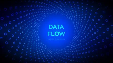Data Flow. Digital Code. Binary data flow. Virtual tunnel warp. Coding, progr Stock Illustration