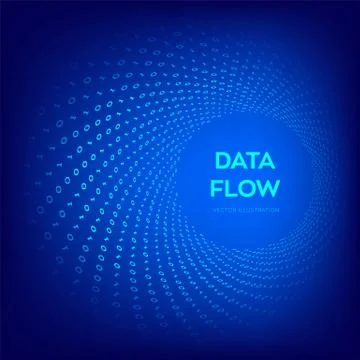 Data Flow. Digital Code. Binary data flow. Virtual tunnel warp. Coding, progr Stock Illustration