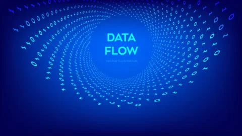 Data Flow. Digital Code. Binary data flow. Virtual tunnel warp. Coding, progr Stock Illustration