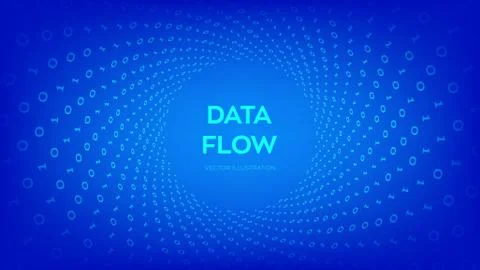 Data Flow. Digital Code. Binary data flow. Virtual tunnel warp. Coding, progr Stock Illustration