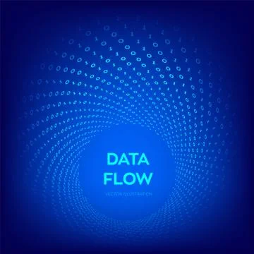 Data Flow. Digital Code. Binary data flow. Big data. Virtual tunnel warp. Cod Stock Illustration