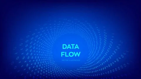 Data Flow. Digital Code. Binary data flow. Virtual tunnel warp. Coding, progr Stock Illustration