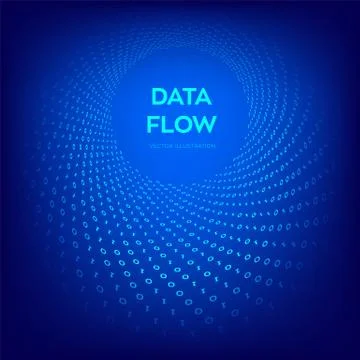 Data Flow. Digital Code. Binary data flow. Big data. Virtual tunnel warp. Cod Stock Illustration