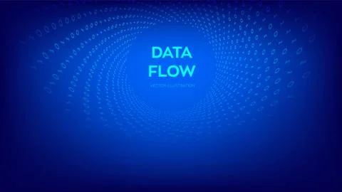 Data Flow. Digital Code. Binary data flow. Virtual tunnel warp. Coding, progr Stock Illustration