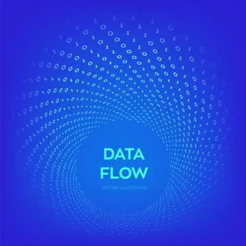 Data Flow. Digital Code. Binary data flow. Big data. Virtual tunnel warp. Cod Stock Illustration