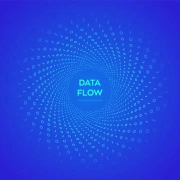 Data Flow. Digital Code. Binary data flow. Virtual tunnel warp. Coding, progr Stock Illustration