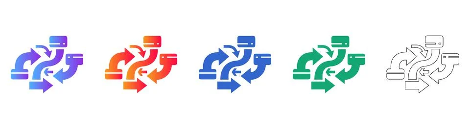 Data Flow Exchange Icon Set with Gradient and Outline Illustration