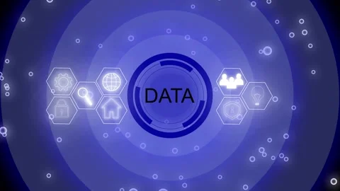 Data flow with glowing circles and network icons. Data flow for digital com.. Stock Footage 337814963