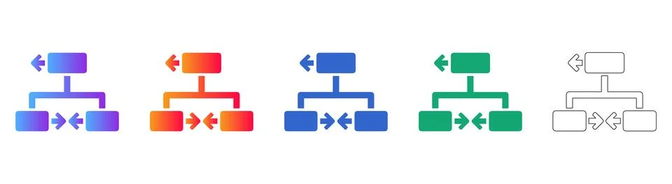 Data Flow Hierarchy Icons with Internal Arrows Stock Illustration