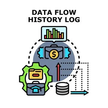 Data flow history log processing and analysis concept Stock Illustration