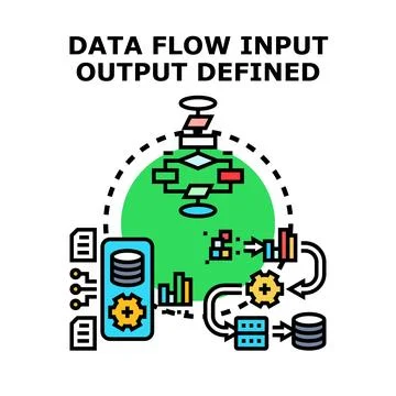 Data flow input output defining process concept Stock Illustration